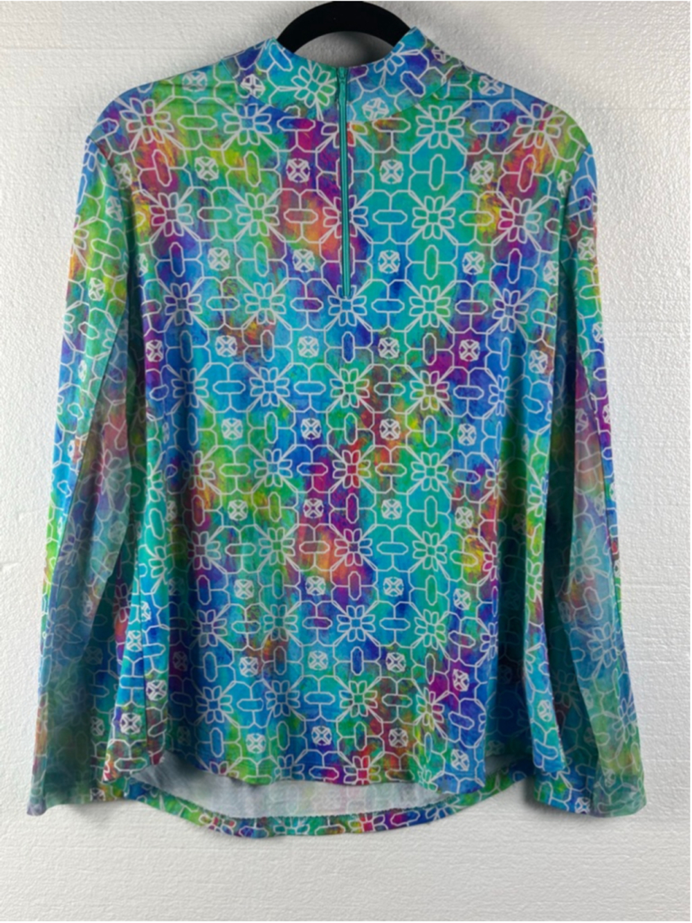IBKUL Sandra Seafoam Long Sleeve Mock Neck UPF 50+ Tie-Dye Geometric size XL